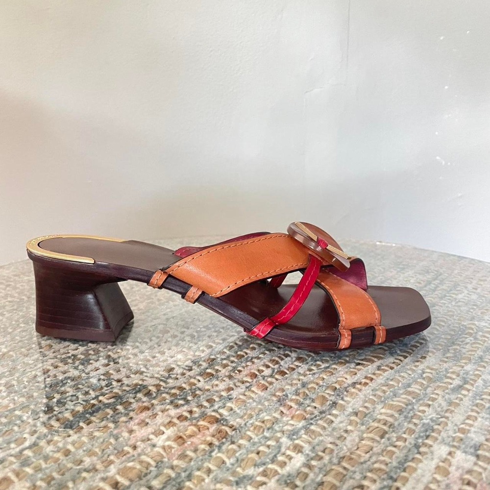 Tory Burch Knotted Leather Heeled Mule Sandal Size 7